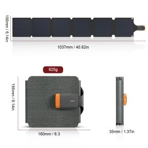 40Fied 21 Watt foldable solar panel size specifications showing folded and unfolded dimensions
