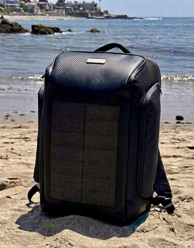 Black Solar Backpack with USB Charging