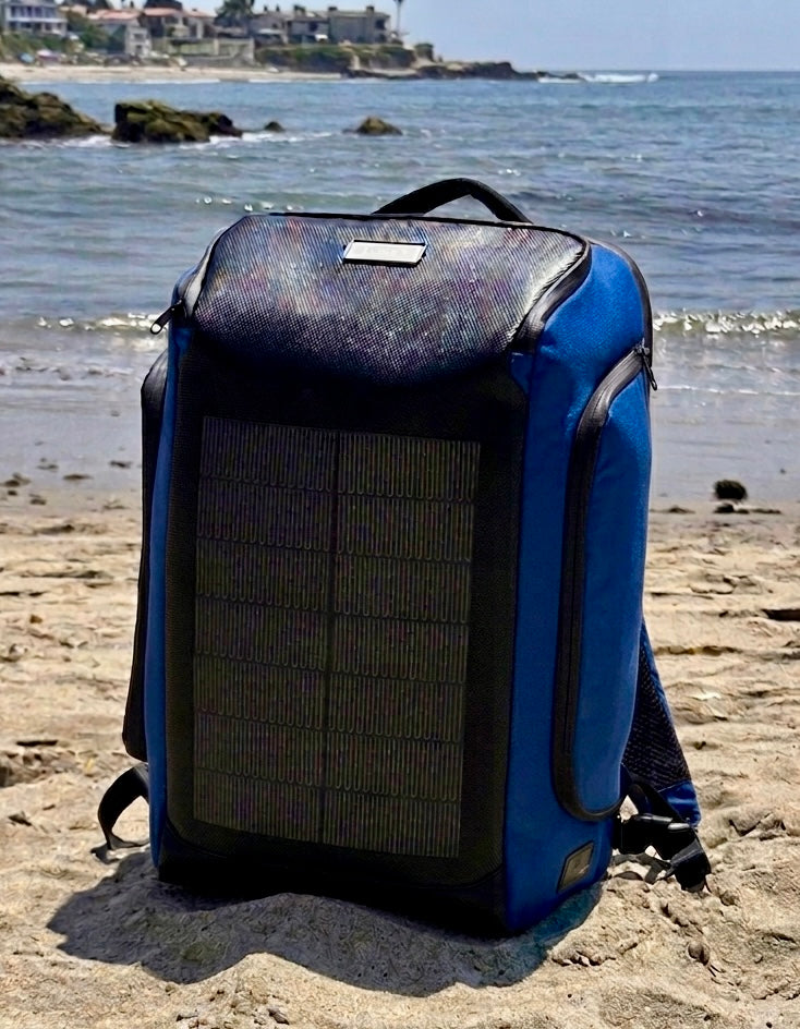 Blue Solar Backpack with USB Charging