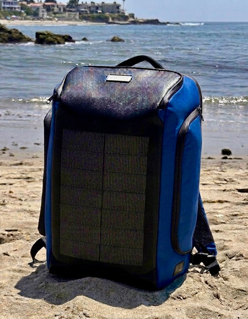 Blue Solar Backpack with USB Charging