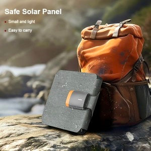 40Fied 21 Watt portable solar panel folded to compact size, lightweight and fits inside any backpack