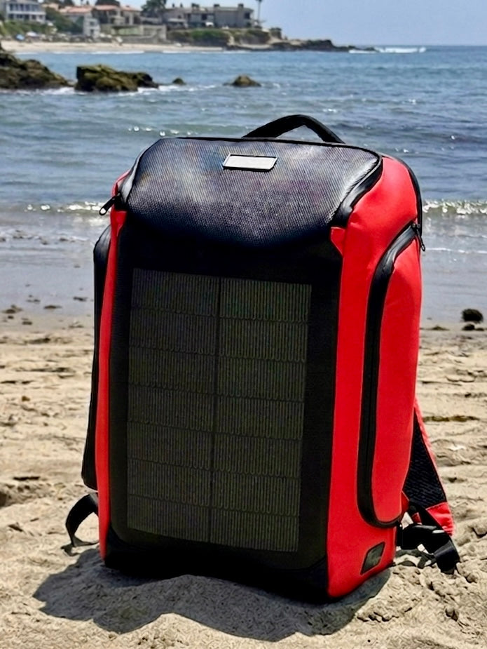 Red Solar Backpack with USB Charging