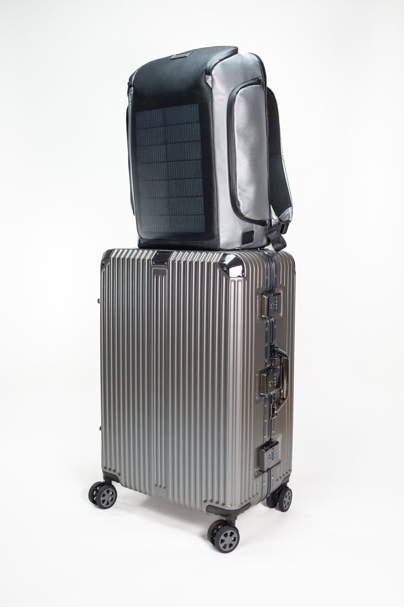 40Fied Fortified Solar Business Backpack worn as a lifestyle carry, stylish design approved for air travel