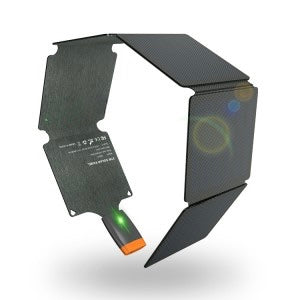 40Fied 21 Watt solar panel fully unfolded showing monocrystalline SUNPOWER solar cells, 1037mm unfolded length